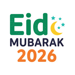 Eid Mubarak 2026 vector clipart with crescent moon and stars for Islamic holiday greetings © azad