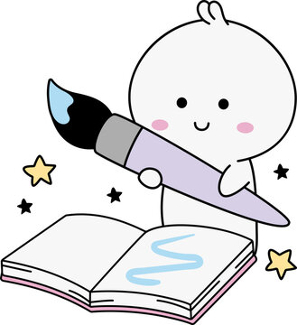 Karakter Lucu Back To School Menggambar di Buku Doodle Sticker