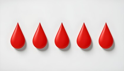 Fototapeta premium A row of five red teardrop shapes on a white background