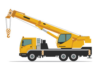 A yellow mobile crane with a long boom and black chassis is depicted. © MdSojib