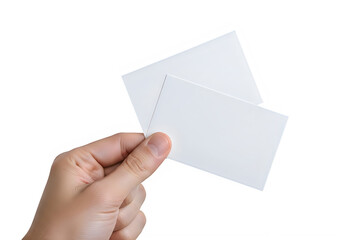 Fototapeta premium A hand holding two white cards isolated on transparent background