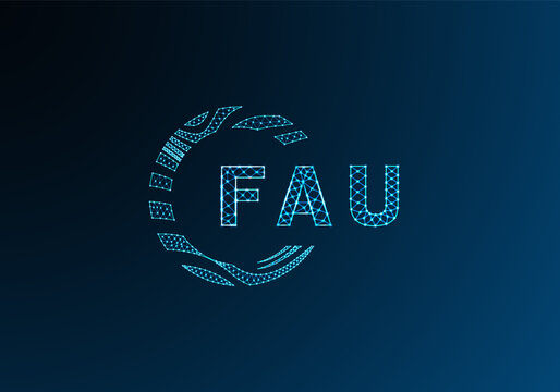FAU low poly letter logo vector design. FAU lower poly logo design. FAU unique low poly logo design.