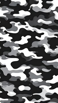 Monochrome digital illustration displaying a camouflage pattern with shades of gray and white