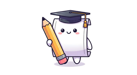 Book Mascot Character Holding Pencil Illustration