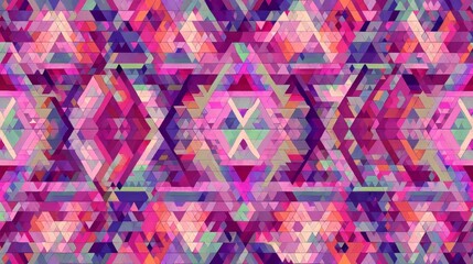 seamless pattern of colorful geometric triangles, purple and pink color