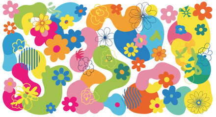 Naklejka premium A vibrant abstract composition featuring colorful floral designs and shapes