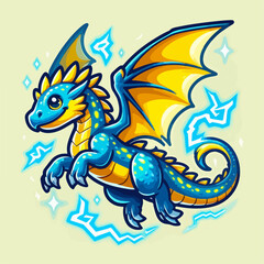 Cute lightning dragon cartoon vector illustration