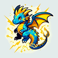 Cute lightning dragon cartoon vector illustration