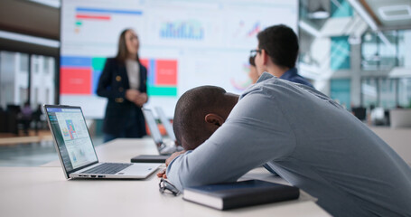 Office Audience Sleeping Through Boring Arbitral Presentation