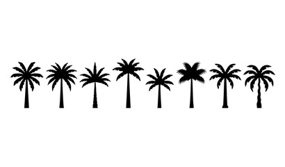 Tropical Palm Tree Silhouette Icons in Monochrome Vector Style Isolated on White