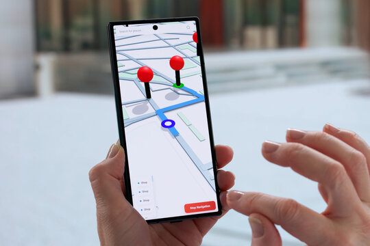 Woman Navigating With GPS On Smartphone, Successful Career
