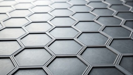 A close-up view of a modern surface featuring interlocking hexagonal tiles with a metallic, industrial finish.