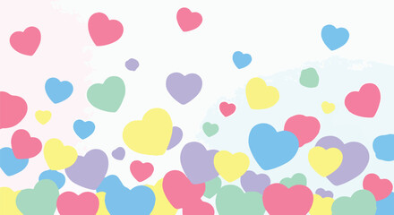 A vibrant composition featuring assorted colorful hearts on a white background