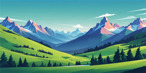 A breathtaking alpine panorama features snow-capped peaks and green summer meadows stretching across a high mountain valley in the European Alps © Razu Ahmed Emran 2