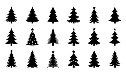 Obraz premium Black Christmas Tree Icons – Festive Winter Silhouette Vector Set
