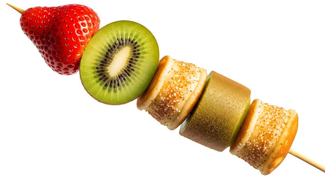Fresh fruit and sweet pastries on a skewer for a healthy snack