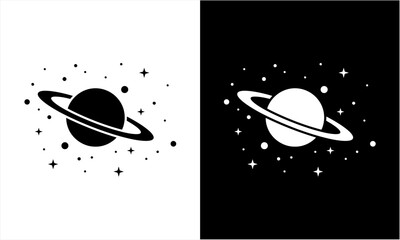 Stylized Saturn planet with rings surrounded by stars in a cosmic setting. © Ramon