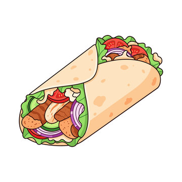 Chicken wrap with vegetables flat png illustration