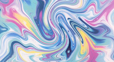 Fototapeta premium A vibrant and colorful abstract art piece with swirling patterns and shapes in shades of blue, pink, yellow, and white.