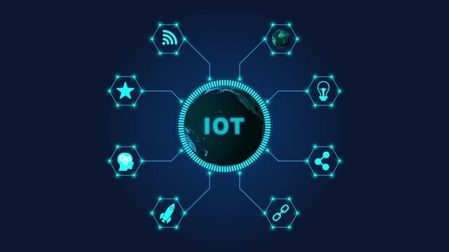 Io T Concept with Glowing and Earth Globe in Dark Blue Background Representing Internet of Technology and Connectivity