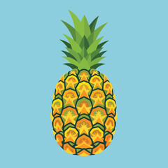 A vibrant illustration depicts a ripe pineapple on a blue backdrop