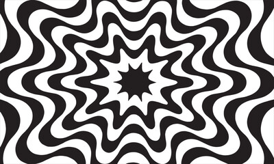 Obraz premium Black and White Hypnotic Optical Illusion - Abstract Starburst Concentric Ripple Pattern for Modern Graphic Design