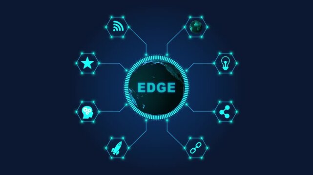Edge Computing Global Network Infrastructure Concept with Interconnected and Earth Map on Dark Background