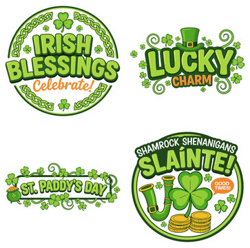 Set of St. Patrick's Day Flat Vector Illustration, Irish Celebration Elements