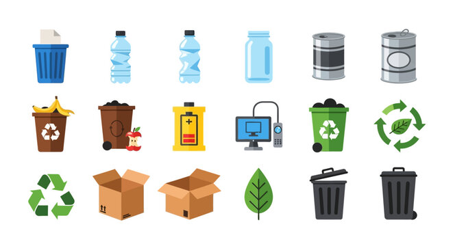 Recycling Symbols and Waste Management Icons Set.