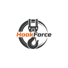 Professional construction crane lifting hook emblem logo for civil engineering and site contractor HookForce