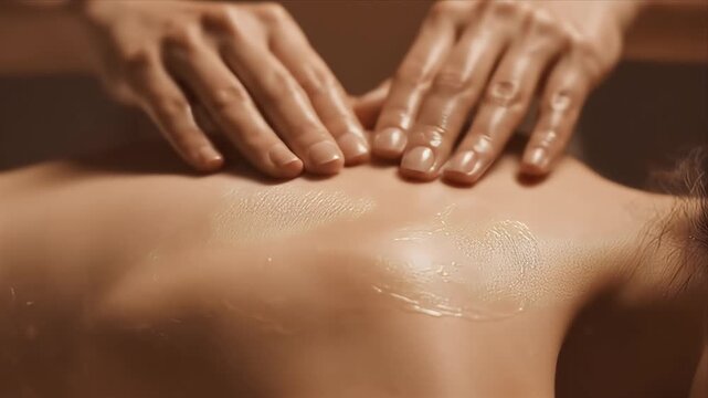Relaxing Full Body Massage with Warm Oil Revealing Smooth Skin Texture and Serene Atmosphere