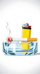 Fototapeta premium Cigarette and lighter in ashtray closeup.