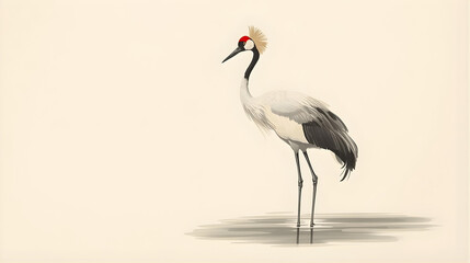 Obraz premium Elegant Grey Crowned Crane Illustration on Minimalist Neutral Background