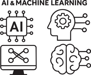 Fototapeta premium Artificial Intelligence and Machine Learning Icon Set