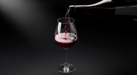 A bottle of natural wine, slightly cloudy, poured into a glass, studio light, black background, artisanal.