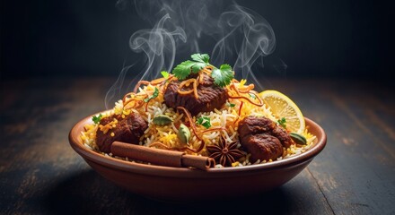 Delicious Steaming Hot Beef Biryani Dish.