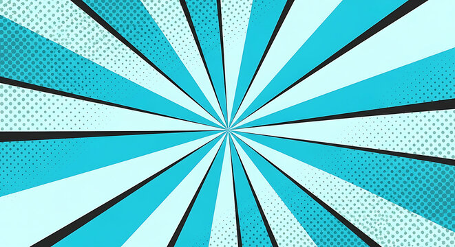 vibrant comic background with radiating blue and cyan lines halftone patterns creating a dynamic pop art effect for energetic designs.