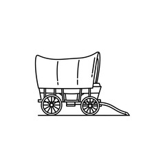 Simple black and white line drawing of a covered wagon © Fariaislam