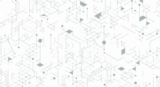 Abstract geometric network structure on a white background with digital connections and nodes