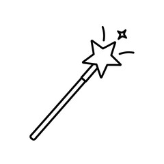 Simple line drawing of a magic wand with a sparkling star