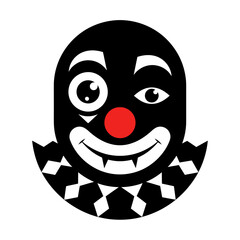Obraz premium A stylized black and white clown face with a red nose and sharp teeth