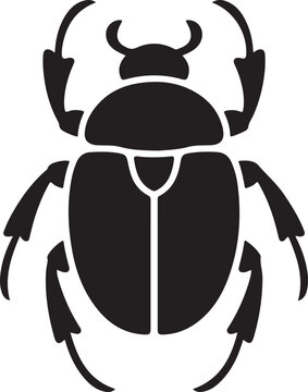 Minimalist black scarab beetle with detailed legs and segmented body insect