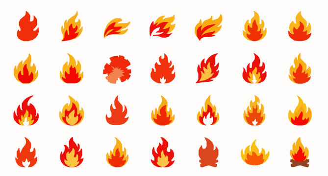 Cartoon Style Fire Flame Icon Pack Cute Dynamic Fire Elements Vector on White Background