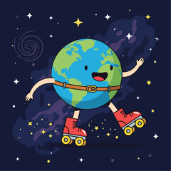 Animated Earth planet character skating in outer space © PANGERANDESIGN