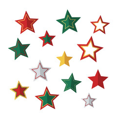 Obraz premium Assortment of colorful, stylized stars with varying shapes on a white background