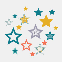 Obraz premium Assortment of diverse stars in varying shapes, sizes, and colors on a white backdrop