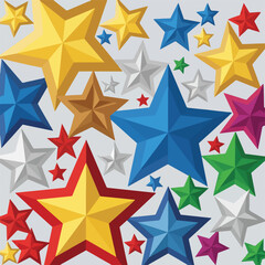 Obraz premium Assortment of vibrant, polygonal stars scattered across a grey backdrop