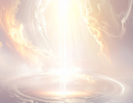 神秘的な浄化の光が降り注ぐ様子　神聖、スピリチュアル、癒しのエネルギー　抽象背景