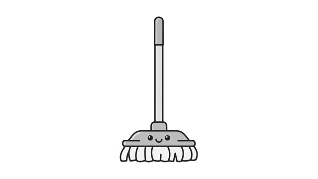 Cute cartoon mop character ready for cleaning tasks