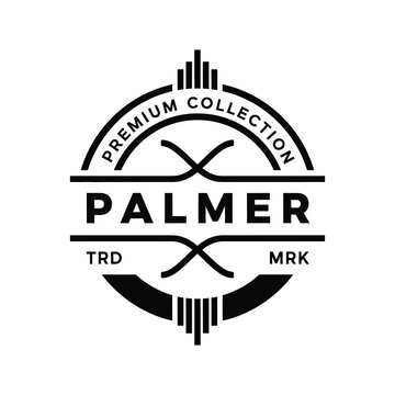 Vector illustration icon black logo for palmer premium collection with hockey sticks and text